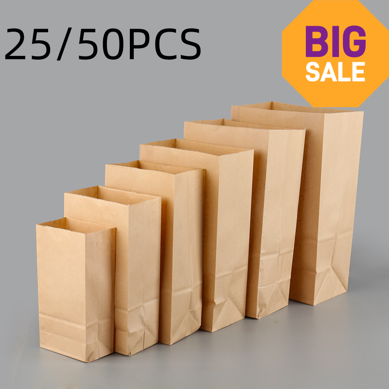 25/50pcs Brown Kraft Paper Bag - Food Or Snacks review and price